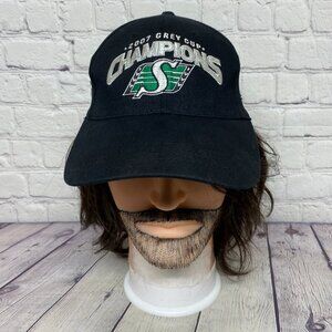 Vintage Reebok Hat Cap Stretch Fit Black 2007 Grey Cup Champions CFL Roughriders